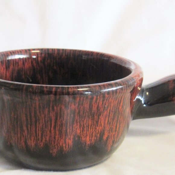 Evangeline Pottery Red/Orange and Black Drip Glaze French Onion Soup Bowl   J544 - Picture 1 of 4